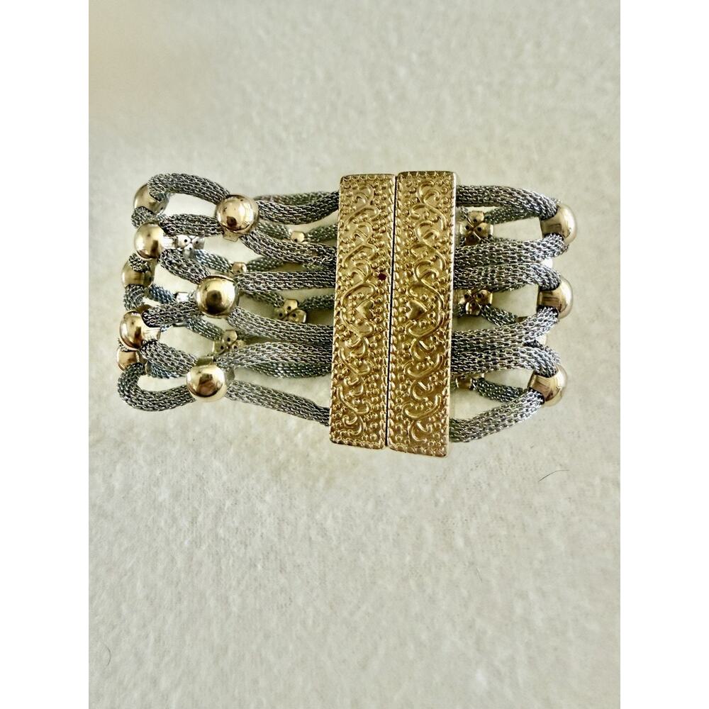 Silver Tone Bracelet Magnetic Clasp Fashion Stainless Mesh Cord Bead